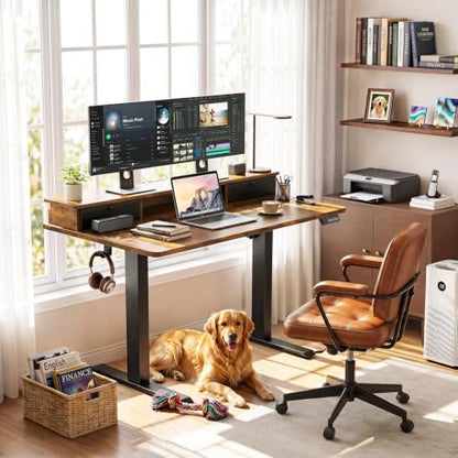 47x28 in Electric Standing Desk with Drawers, Adjustable Table, Brown