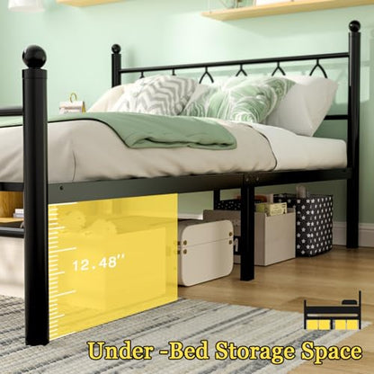 Full Size Bed Frame with Headboard, 14 Inch Classic Metal Platform Bed Frame, Under Bed Storage, No Box Spring Needed, Easy Assembly, Black