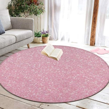 Machine Washable Modern Round Area Rug, Room Sofa Yoga Soft Round Carpet, Home Decor Non Slip Kitchen Office Circle Rug Pink Glitter Texture