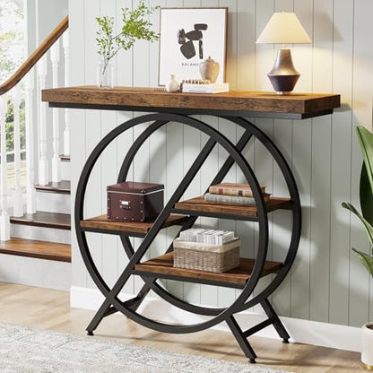 Tribesigns Console Table, 40-Inch Entryway Table with Storage Shelves, 4-Tier Industrial Hallway Sofa Table with Geometric Metal Frame, Accent Table for Living Room, Entryway, Rustic Brown