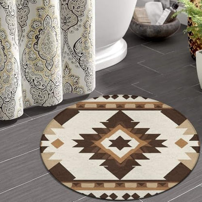 Circular Rugs Large Modern Round Area Rug Fashion Decor Mat for Home Office Aztec Native American Southwestern Boho Brown