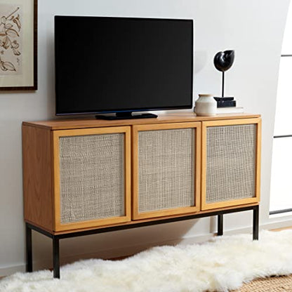 Safavieh Home Collection Zadie Coastal Natural/Black Rattan 3-Door Storage Sideboard