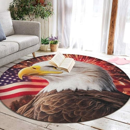Large Round Area Rug Home Decor Modern Bathroom Rug Kitchen Office Circle Rug for Living Room Sofa Circle Cute Mat Bald Eagle American Flag Fireworks Art, 36inch