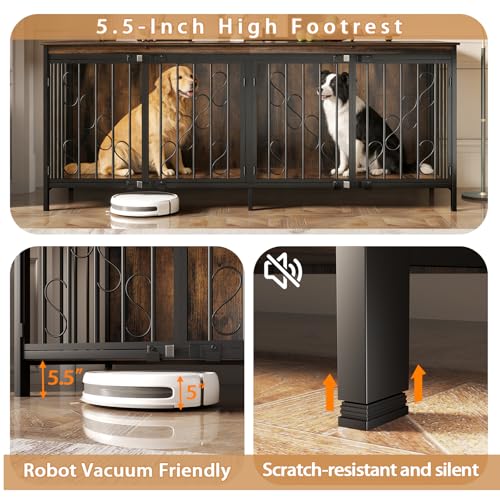 71" Double Dog Crate with Elevated Legs, Brown