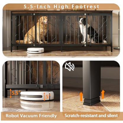 71" Double Dog Crate with Elevated Legs, Brown