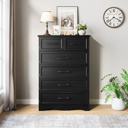Black 6 Drawer Dresser for Bedroom, 44" Tall Chest of Drawers