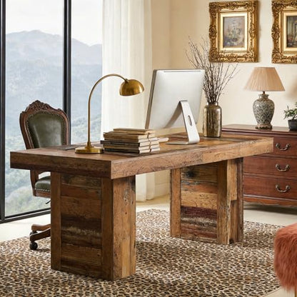 63-Inch Farmhouse Executive Desk, Distressed Rustic Brown