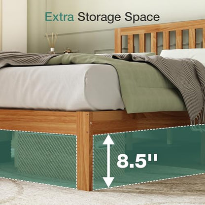 Full Size Bed Frame Wood Full Bed Frame with Headboard, Full Size Bed Frame with Headboard Solid Wood Bed Frame Foundation with 8.5 Inch Space Underneath, No Box Spring Needed, Easy Assembly