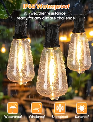 120FT LED Outdoor String Lights with Remote, Patio Lights Outdoor Waterproof with 36+2 Shatterproof ST38 LED Bulbs, Dimmable Outside Hanging Light for Porch, Garden, Backyard, Cafe, 2700K
