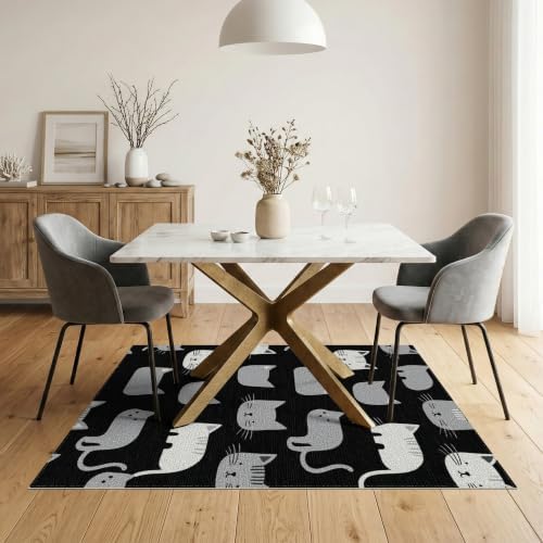 5'x7' Midnight Black Cat with Silver Accents Washable Area Rug