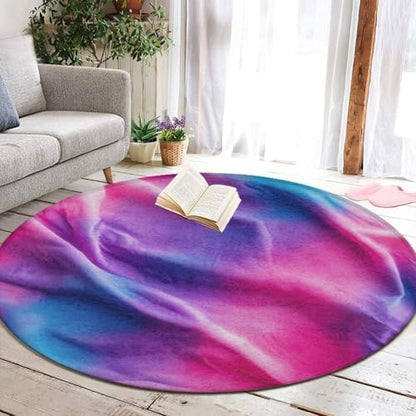 Fashion Round Area Rug Large Non Slip Carpet, Purple Rainbow Bisexual Pride Flag Art Unisex Home Decor Mat