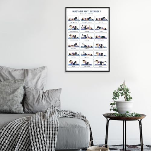 Diastasis Recti Repair Exercise Poster, 18 Illustrated Postpartum Abdomen Healing Moves Chart, Bodyweight Postnatal Core & Pelvic Floor Training Guide for Diastasis Recti Abdominis Recovery Workout(20x30inchs，Wrapped Framed)