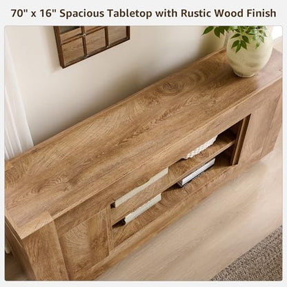 70" TV Stand for 80" TV, Thick Block Media Console, Light Knotty Oak