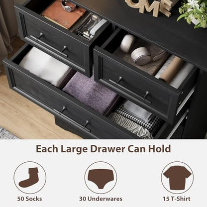 Black 6 Drawer Dresser for Bedroom, 44" Tall Chest of Drawers