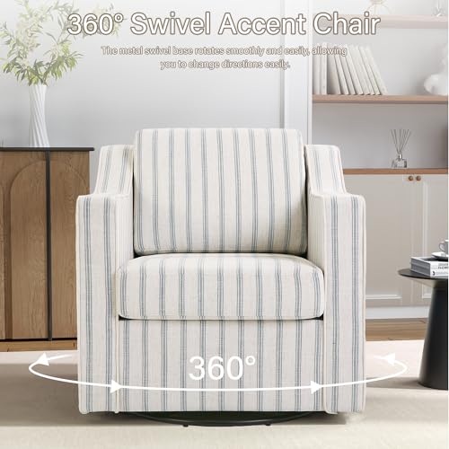 Swivel Club Armchairs, Set of 2, Light Blue Pinstripe Upholstery