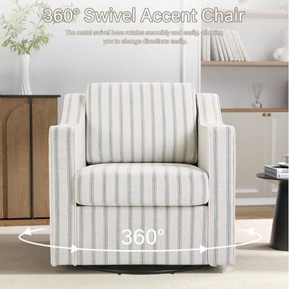 Swivel Club Armchairs, Set of 2, Light Blue Pinstripe Upholstery