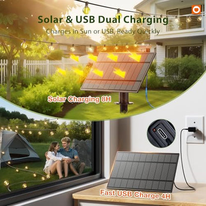 100FT Solar String Lights Outdoor with Remote, 54 LED Shatterproof Bulbs, USB Charging, 20+ Hour Runtime, Dimmable & Timable, G40 Waterproof Solar Lights for Outside Backyard Patio Garden Decor