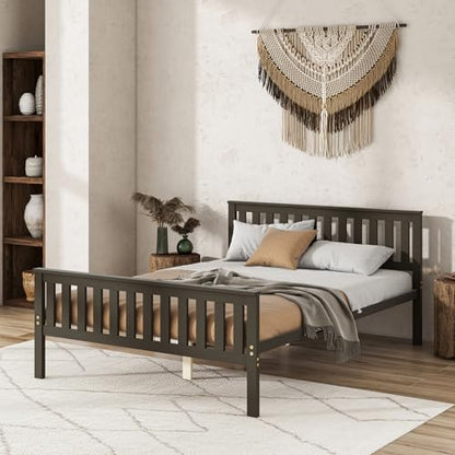 Full Size Wood Platform Bed Frame, Mid Century Full Bed Frame with Headboard, Wood Slat Support, Double Bed Frame, No Box Spring Needed, Easy Assembly, Espresso