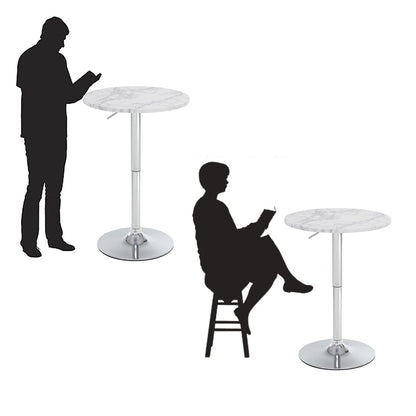 23.6" Round Bar Table, Adjustable Height Bar Table, Modern Cocktail Tables with MDF Top and Metal Base, Bistro Pub Tables Suitable for Cafe, Kitchen Island, Bar Counter, White