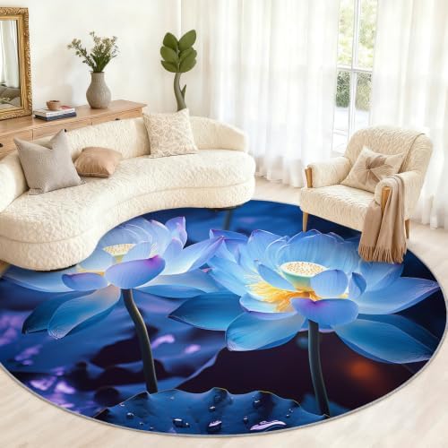 Lotus Round Area Rug - 5ft 3D Floral Round Rug for Living Room, Dreamy Floral Circle Rugs Washable Soft Non-Slip Carpet for Bathroom Bedside Sofa Coffee Table Decor Mat