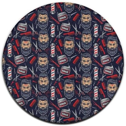 Soft Round Yoga Carpet, Large Home Decor Mat, Non Slip Machine Washable Kitchen Office Circle Rug American Barber Shop Tools, 24inch