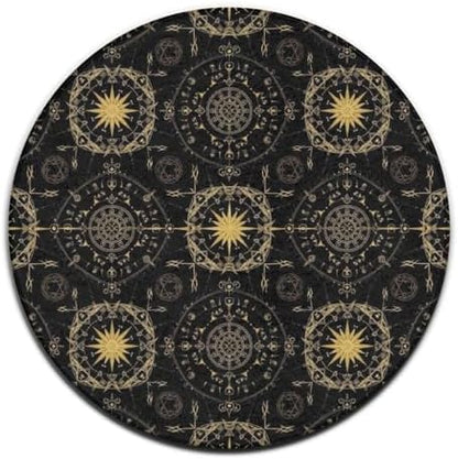 Home Decor Non Slip Kitchen Office Circle Rug, Machine Washable Modern Round Area Rug, Room Sofa Yoga Soft Round Carpet Ancient Viking Vegvisir Art Wind Rose Magic Navigation Gold Compass
