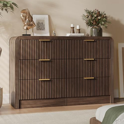 47" W Fluted 6-Drawer Dresser for Bedroom, Walnut