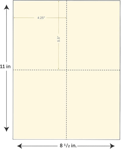 Limited Papers (TM) 8.5x11 Perforated Paper, 20/50 Pound, 75 GSM, Variety of Perforation Sizes and Colors, for Forms, Tickets, Postcards, Business Cards. (Gold, 4 up – 1 Hor. & 1 Ver.)