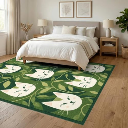6'x9' Green Cat Forest Faces Interlinked by Ultra-Soft Area Rug