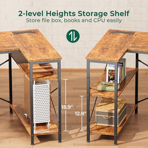 L Shaped Office Desk with Power Outlets & 3 Drawers