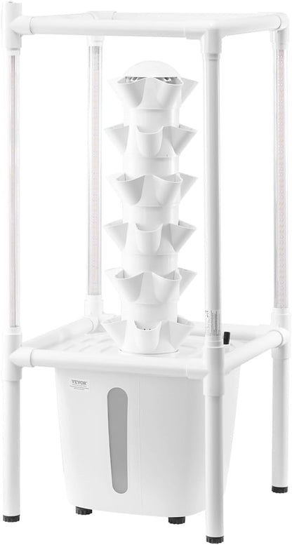 VEVOR Hydroponic Growing System with Grow Light, 30 Pods Vertical 6 Tiers Hydroponic Tower, Home Hydronic Garden with Water Pump, Plants Germination Kit for Indoor Herbs, Fruits and Vegetables