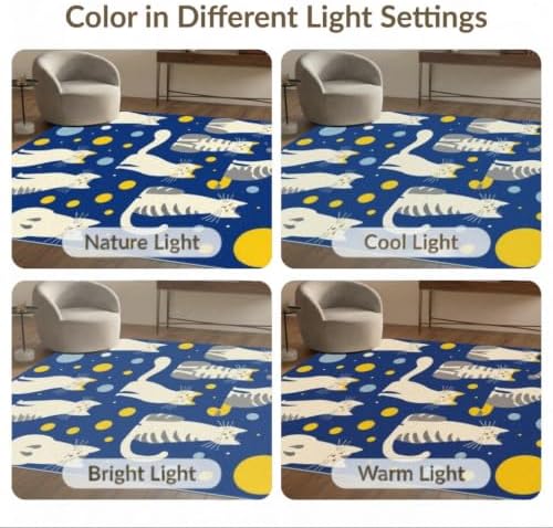 5'x7' Blue Yellow Cat Symphony with Golden Washable Area Rug