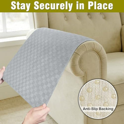 Couch Arm Covers, Sofa Arm Covers, Waterproof Armrest Cover for Sofa, Loveseat, Armchair, Anti-Slip Recliner Arm Cover, Headrest Cover, Arm Chair Covers Set of 2 (Gray, 24"×24")