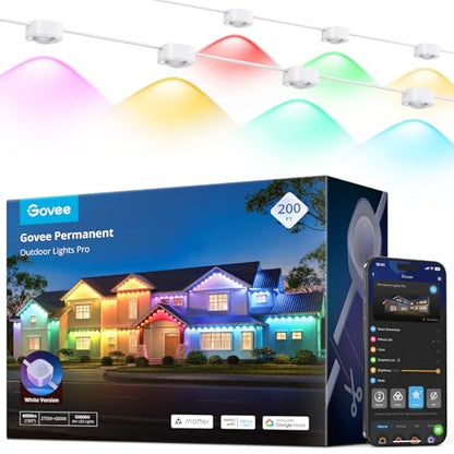 Govee Permanent Outdoor Lights Pro, 200ft with 120 RGBIC LED Lights for Daily and Accent Lighting, 75 Scene Modes for Patio Decor, IP67 Waterproof, Works with Alexa, Google Assistant, Matter, White