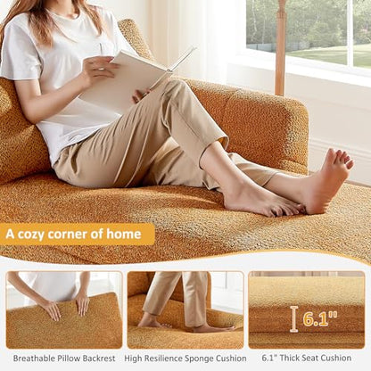 Oversized 70.47'' Chaise Lounge Chair with Storage, Boucle Curry