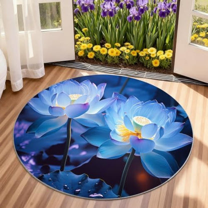 Lotus Round Area Rug - 5ft 3D Floral Round Rug for Living Room, Dreamy Floral Circle Rugs Washable Soft Non-Slip Carpet for Bathroom Bedside Sofa Coffee Table Decor Mat