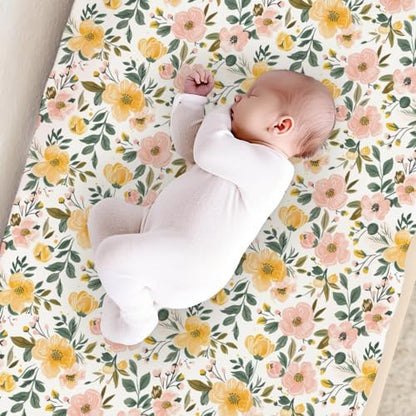 Spring Colorful Flowers Floral Leaves Baby Changing Pad Cover, Unisex Flowers Nursery Diaper Changing Table Pad Mat Sheet for Boys Girls-16x32