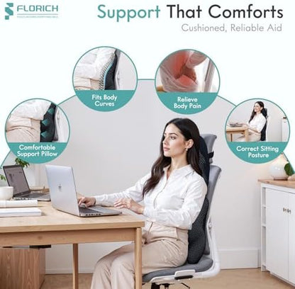 FLORICH Lumbar Support Pillow and Neck Headrest Pillow for Office Chair Car, Ergonomic Memory Foam, Relieves Neck, Back Pain, Pressure-Relieving Back Support for Car, Office Chair & Wheelchair – Black