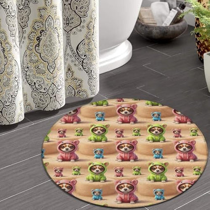 Women's Large Home Decor Mat, Soft Round Yoga Carpet, Non Slip Machine Washable Home Office Circle Rug Cute Chihuahua Puppy Dog, 24inch