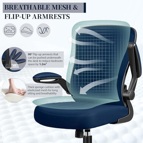 FelixKing Office Chair, Ergonomic Desk Chair with Adjustable Height and Lumbar Support Swivel Desk Computer Chair with Flip up Armrests for Conference Room (Navy)