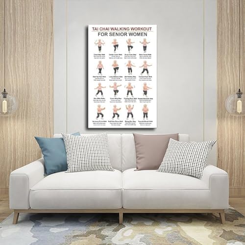 Women Tai Chi Walking Workout Chart Tai Chi Walking Seniors Seniors Exercises for Exercise Canvas Poster Bedroom Decor Room Decor Unframe 24x36inch