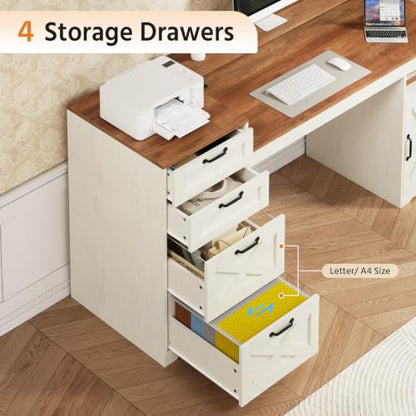 63" Farmhouse Computer Desk with 4 Drawers for Home Office, Bedroom