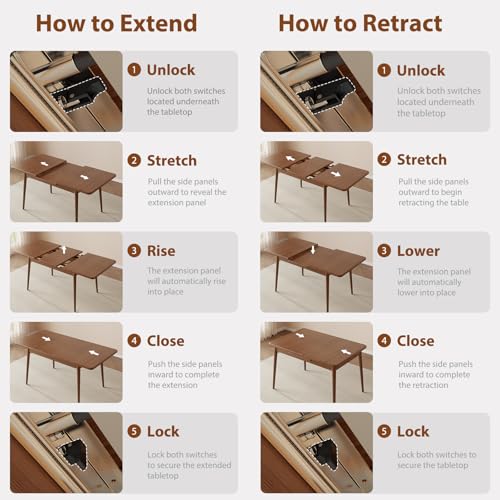 Solid Wood Extendable Dining Table for 4-8 People with Seamless Extension from 47.2 to 63 Inches, Easy Assembly, Expandable Tables for Small Spaces, Dining Room, Kitchen, Living Room, Walnut