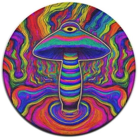 Home Decor Non Slip Kitchen Office Circle Rug, Machine Washable Modern Round Area Rug, Room Sofa Yoga Soft Round Carpet Trippy Mushroom Rainbow Tie Dye Art, 24inch