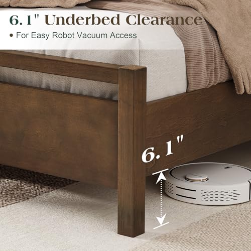 Minimalist Queen Size Solid Wood Bed Frame with Headboard