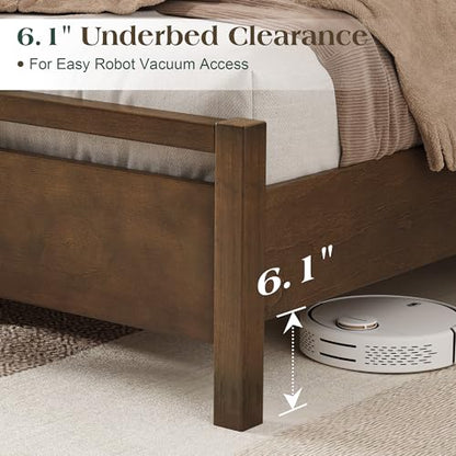 Minimalist Queen Size Solid Wood Bed Frame with Headboard