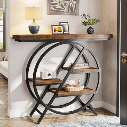 Tribesigns Console Table, 40-Inch Entryway Table with Storage Shelves, 4-Tier Industrial Hallway Sofa Table with Geometric Metal Frame, Accent Table for Living Room, Entryway, Rustic Brown