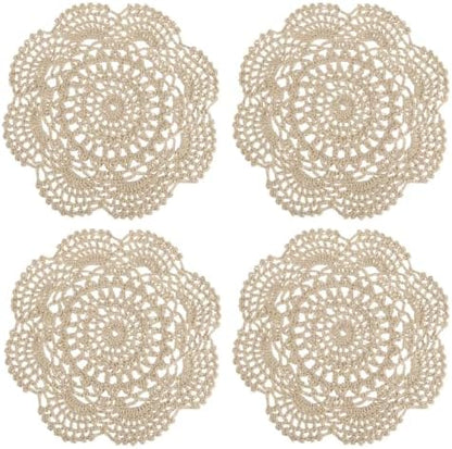 uxcell 4 Pcs Crochet Handmade Placemat Doilies for Table 7.9" Light Brown