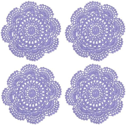 uxcell 4 Pcs Crochet Handmade Placemat Doilies for Table 7.9" Light Purple