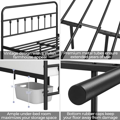 Yaheetech Full Bed Frame with Headboard, Victorian Vintage Black Iron
